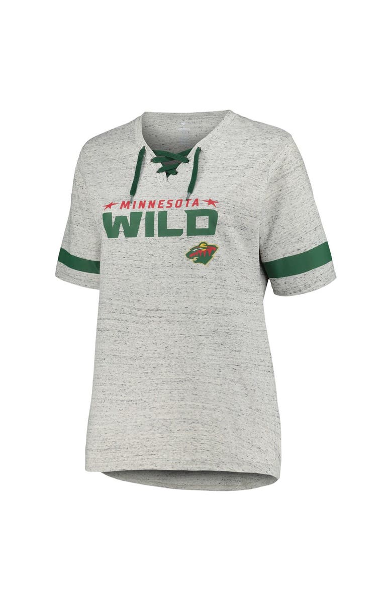FANATICS Women's Fanatics Branded Heather Gray Minnesota Wild Plus Size Lace-Up T-Shirt, Alternate, color,