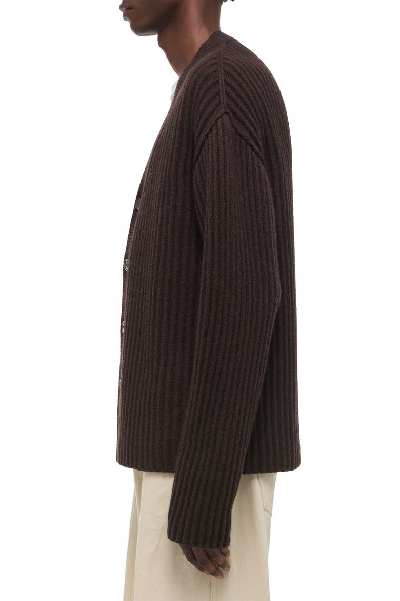 Zephir Oversize Ribbed Wool Blend Cardigan, Alternate, color, DARK BROWN