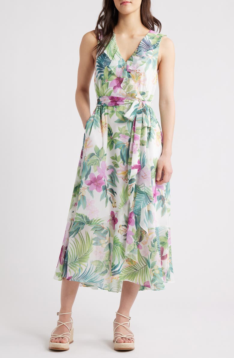 Tommy Bahama Tropical Bliss Tie Waist Faux Wrap Maxi Dress, Main, color, White