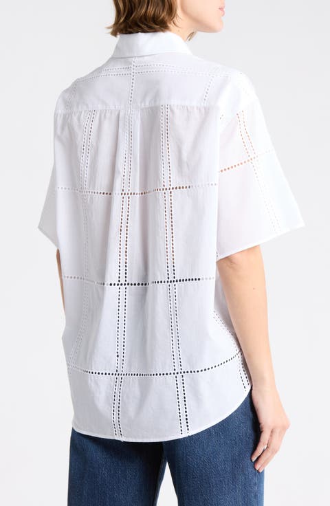 Ella Eyelet Short Sleeve Button-Up Shirt