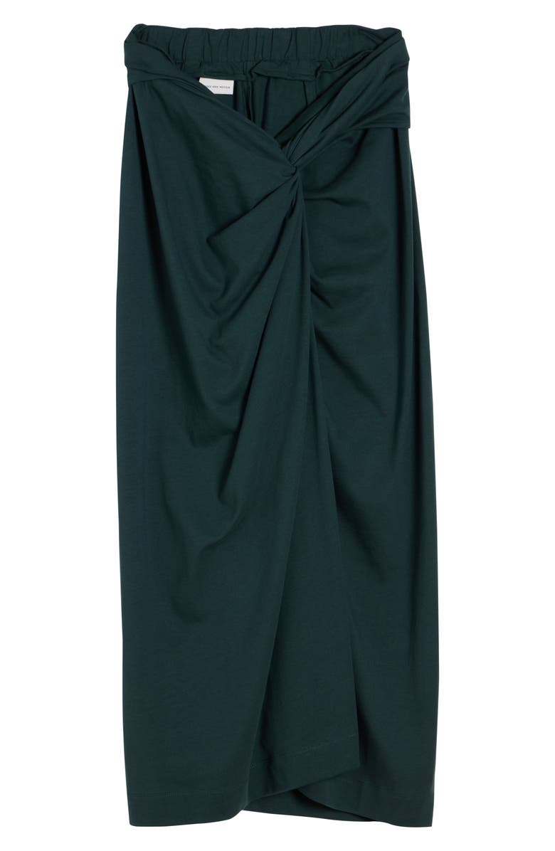 Dries Van Noten Twist Front Cotton Jersey Midi Skirt, Alternate, color, Dark Green