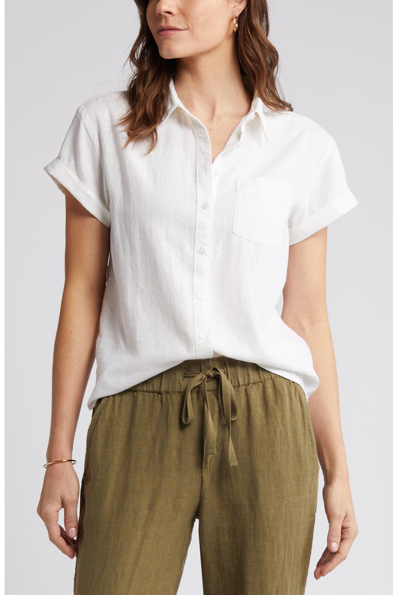 Linen Blend Camp Shirt, Alternate, color, WHITE
