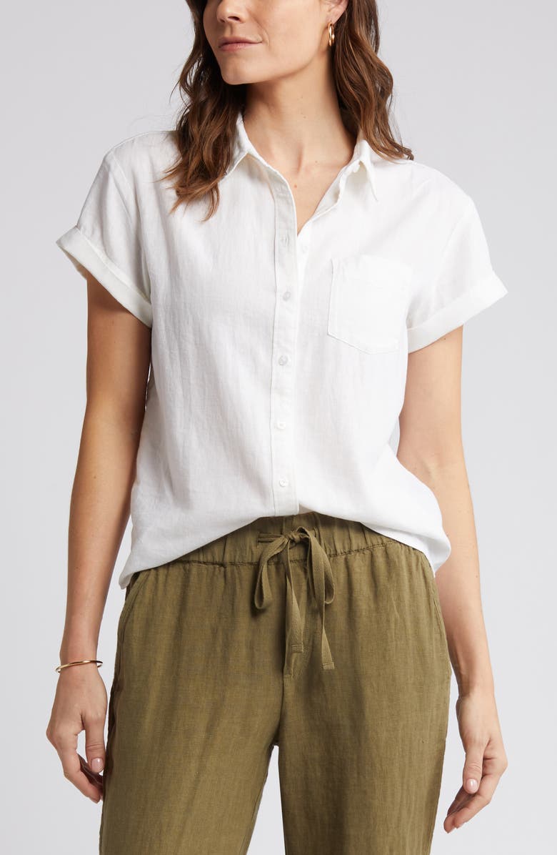 Caslon<sup>®</sup> Linen Blend Camp Shirt, Alternate, color, 