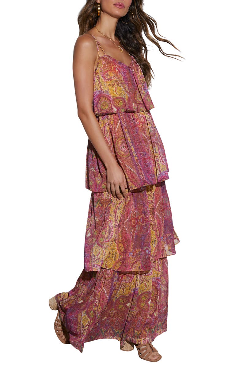 VICI Collection Phoebe Paisley Tiered Chiffon Maxi Dress, Alternate, color, 