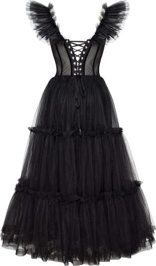 Ruffled Tulle Midi Dress