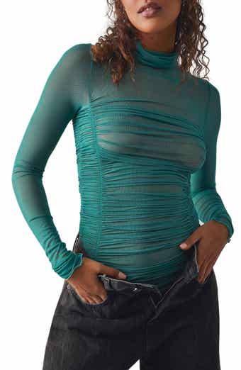 Free People Under It All Ruched Mesh Turtleneck Bodysuit