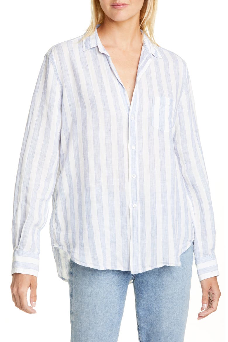 Eileen Stripe Linen Shirt, Main, color, WIDE BLUE STRIPE LINEN