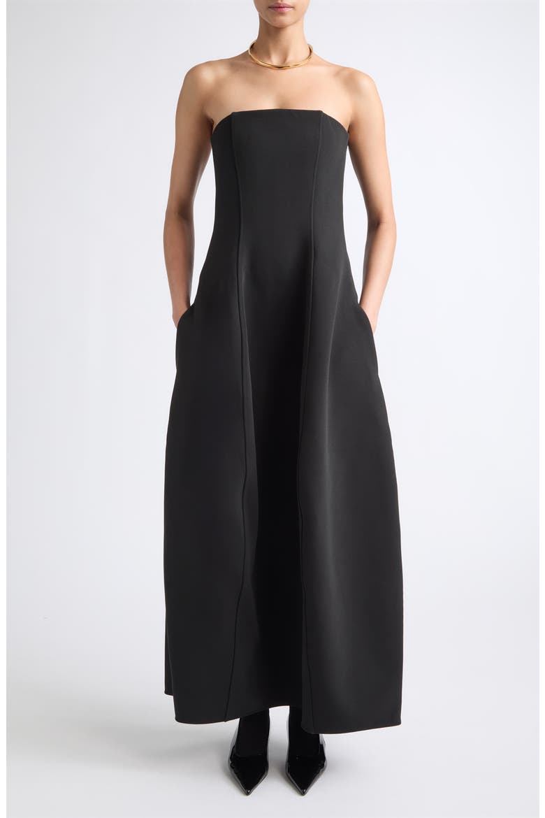 Strapless Crepe Balloon Dress, Main, color, WASHED BLACK