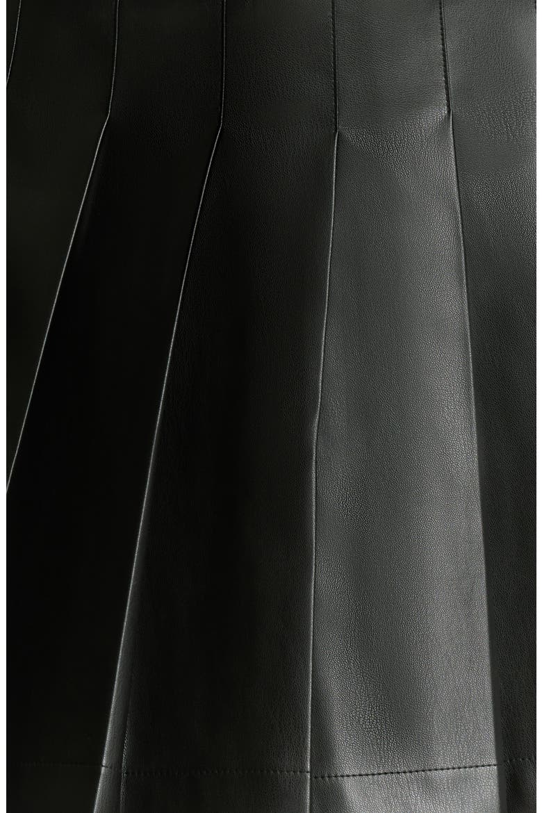 Pleated Faux Leather A-Line Miniskirt, Alternate, color, BLACK