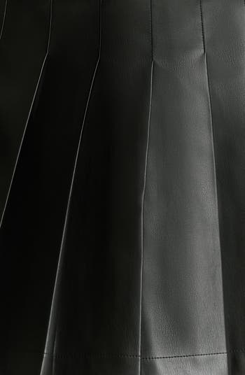 Pleated Faux Leather A-Line Miniskirt