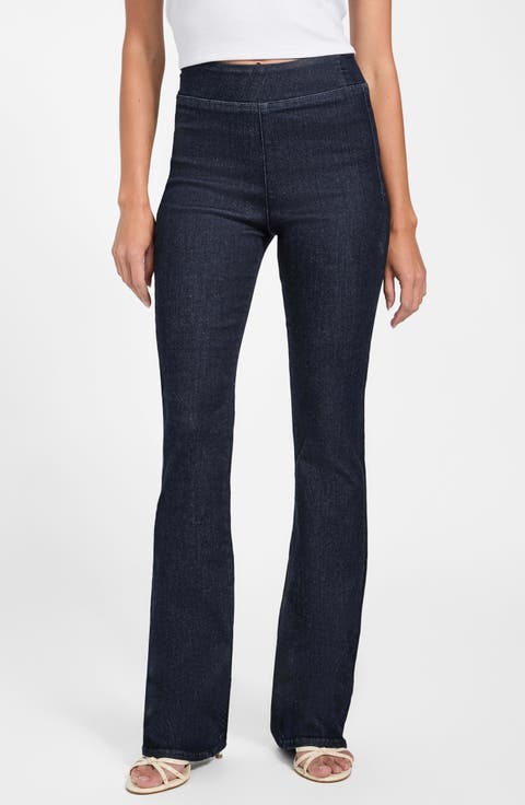 High Waist Pull-On Baby Bootcut Jeans (Eltd-Dark)