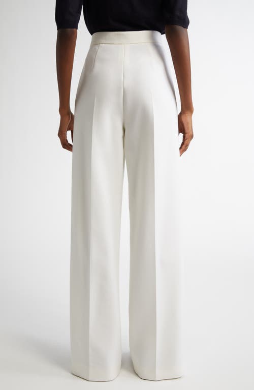 Max Mara Polonia Wide Leg Stretch Virgin Wool Canvas Pants In White