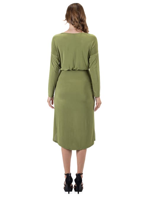 24seven Comfort Apparel Long Sleeve Dressy Tulip Skirt Knee Length Dress In Green