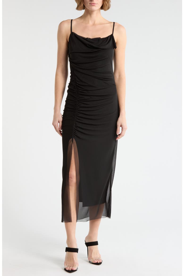 Cowl Neck Mesh Dress, Main, color, BLACK