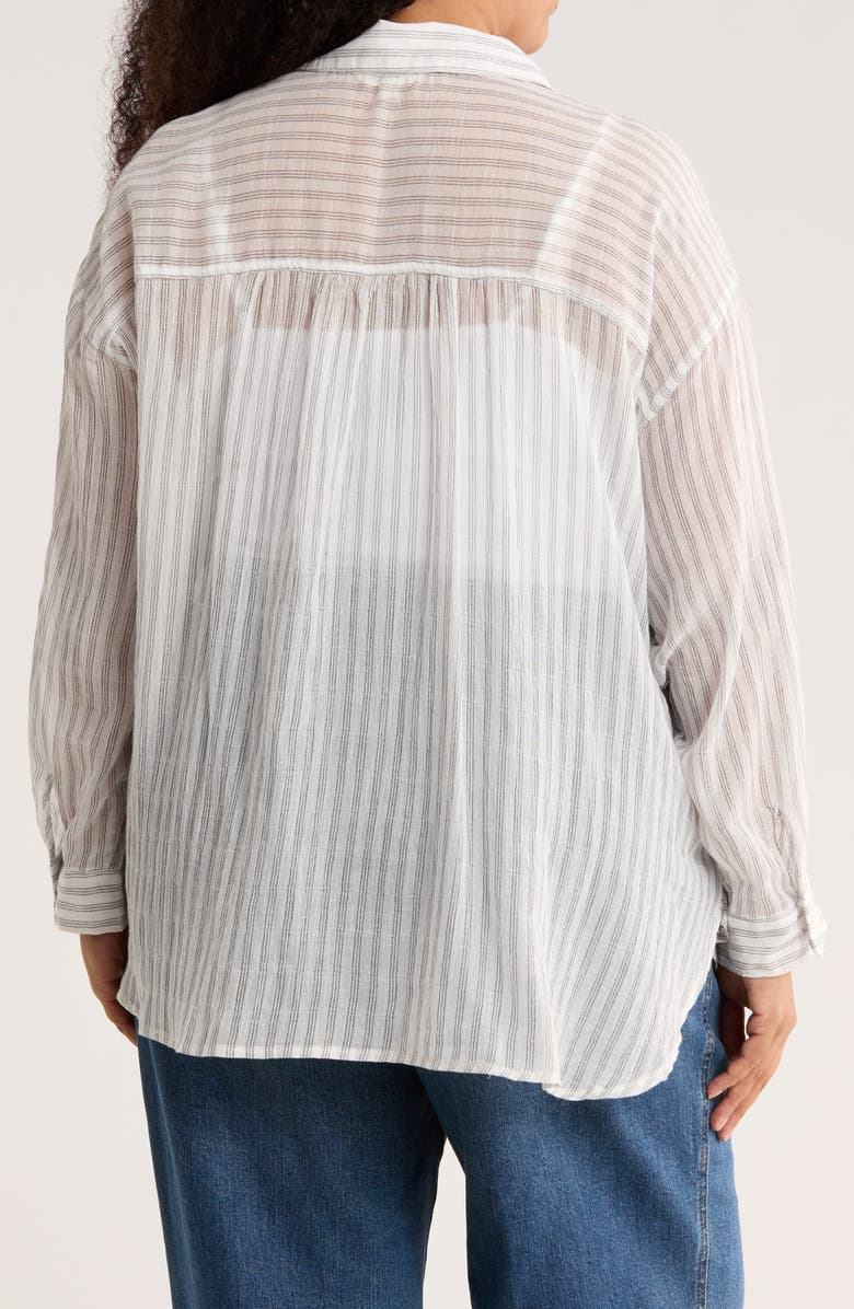 MAX STUDIO Stripe Long Sleeve Button-Up Shirt, Alternate, color, White/ Black Triple Stripe