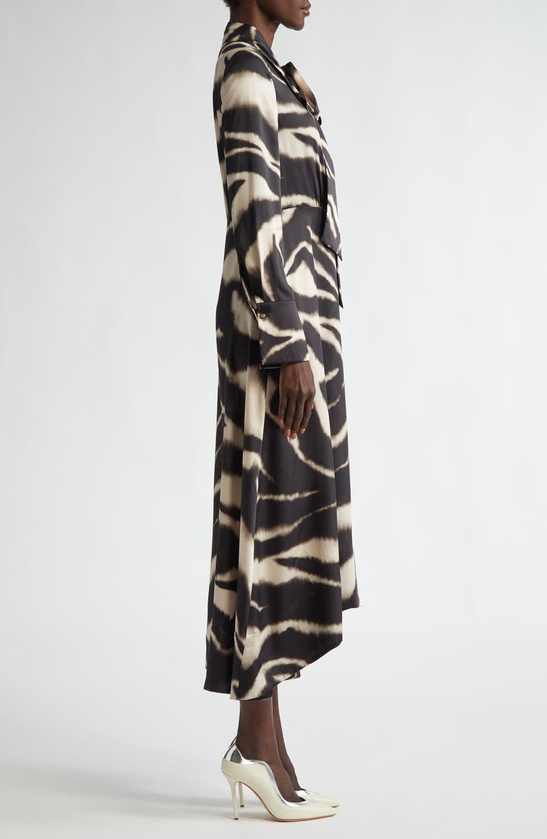 ST. JOHN Zebra Print Long Sleeve Pussy Bow Maxi Dress, Alternate, color, 