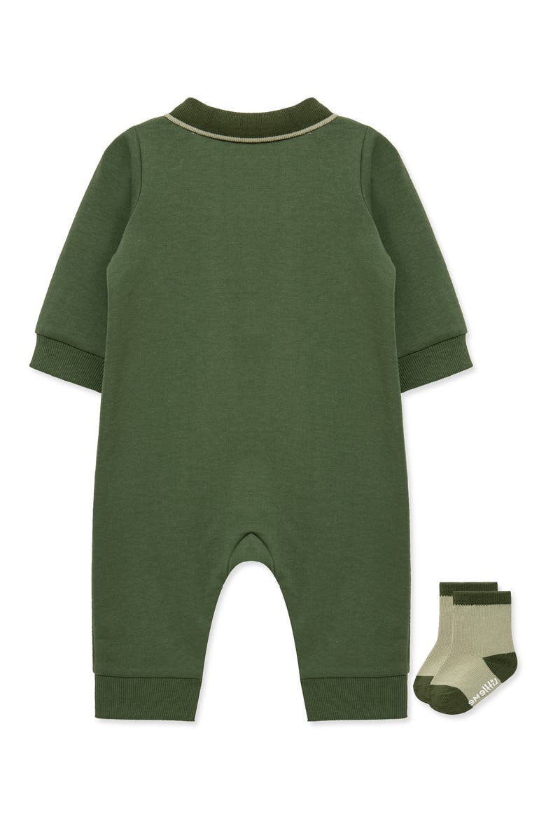 Embroidered Schiffli Polo Romper & Socks Set, Alternate, color, GREEN