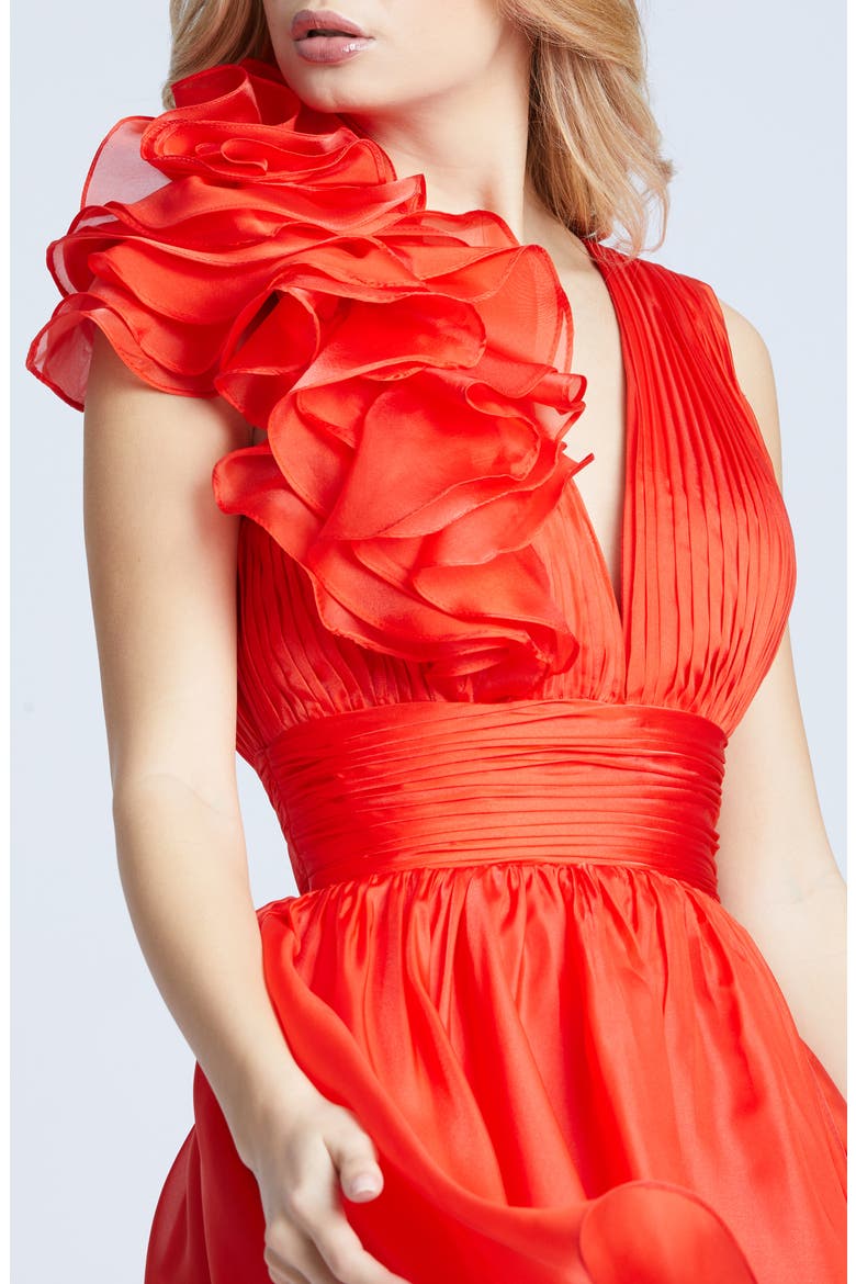Corsage Detail Shirred Skater Dress, Alternate, color, RED