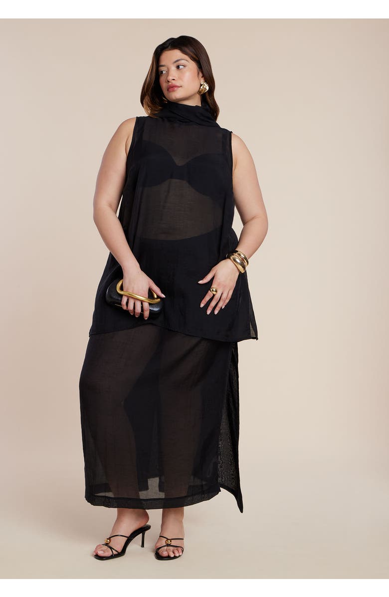 ELOQUII Sheer Printed Organza Skirt, Alternate, color, Black Onyx
