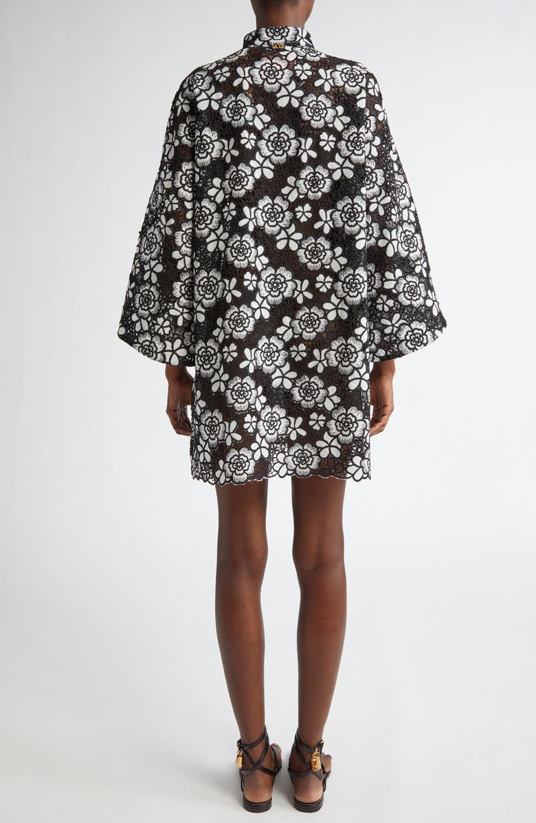 La Vie Style House Floral Lace Cover-Up Minidress, Alternate, color, Black/ White