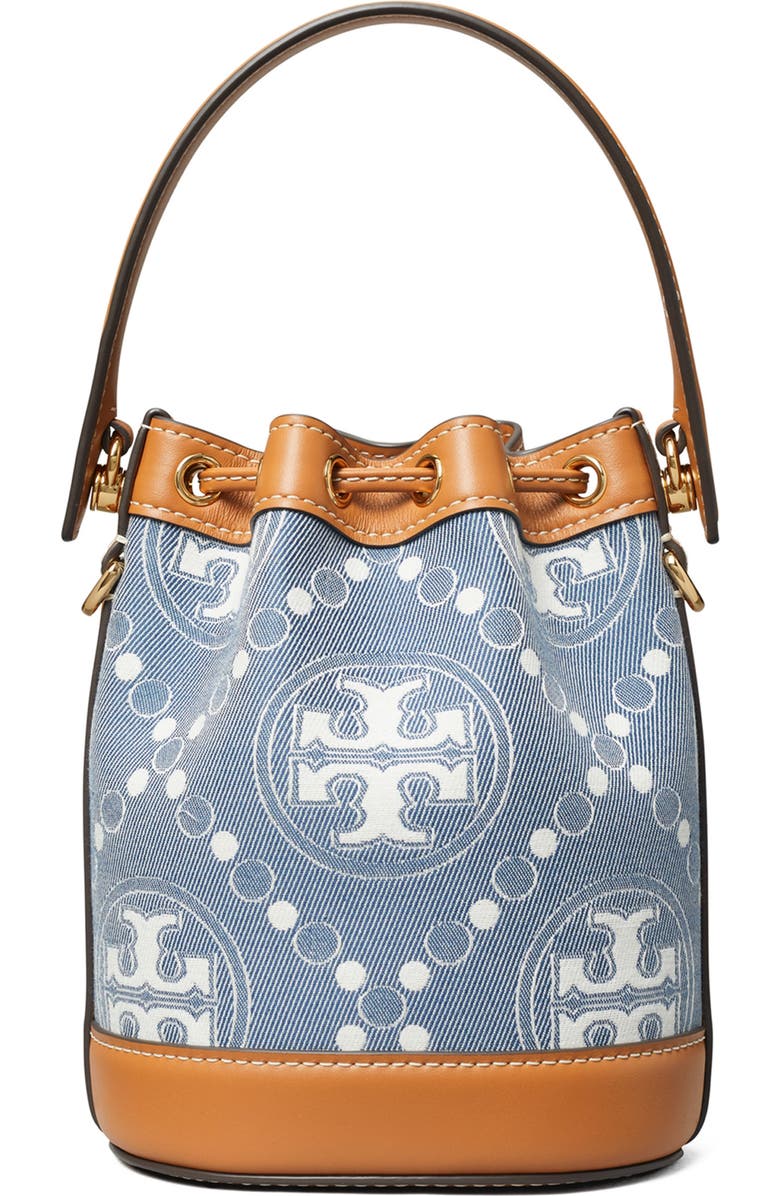Tory Burch Mini T-Monogram Denim Bucket Bag, Alternate, color,