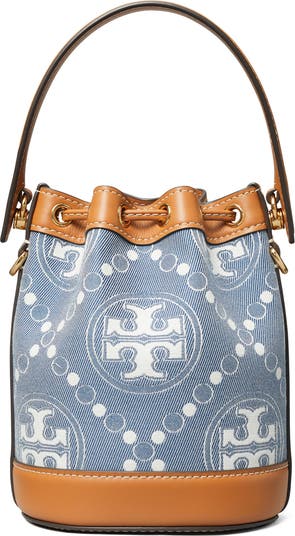 Tory Burch Mini T-Monogram Denim Bucket Bag | Nordstrom