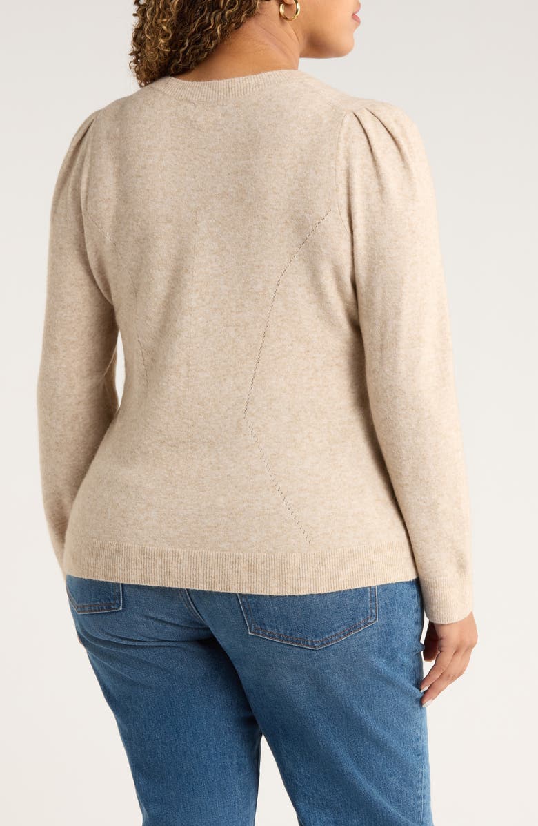 Caslon<sup>®</sup> Pointelle Detail Crewneck Sweater, Alternate, color, Tan Doeskin Heather