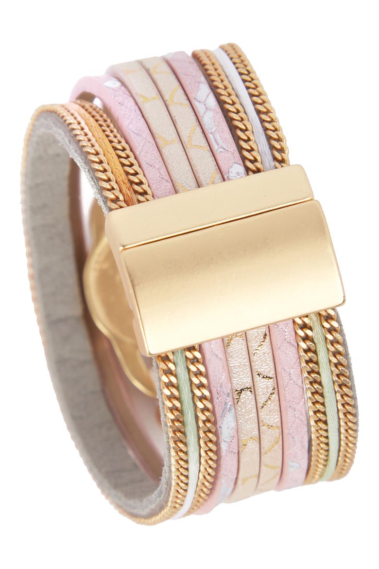 Leather Snake Skin Print Medallion Bracelet, Alternate, color, GOLD