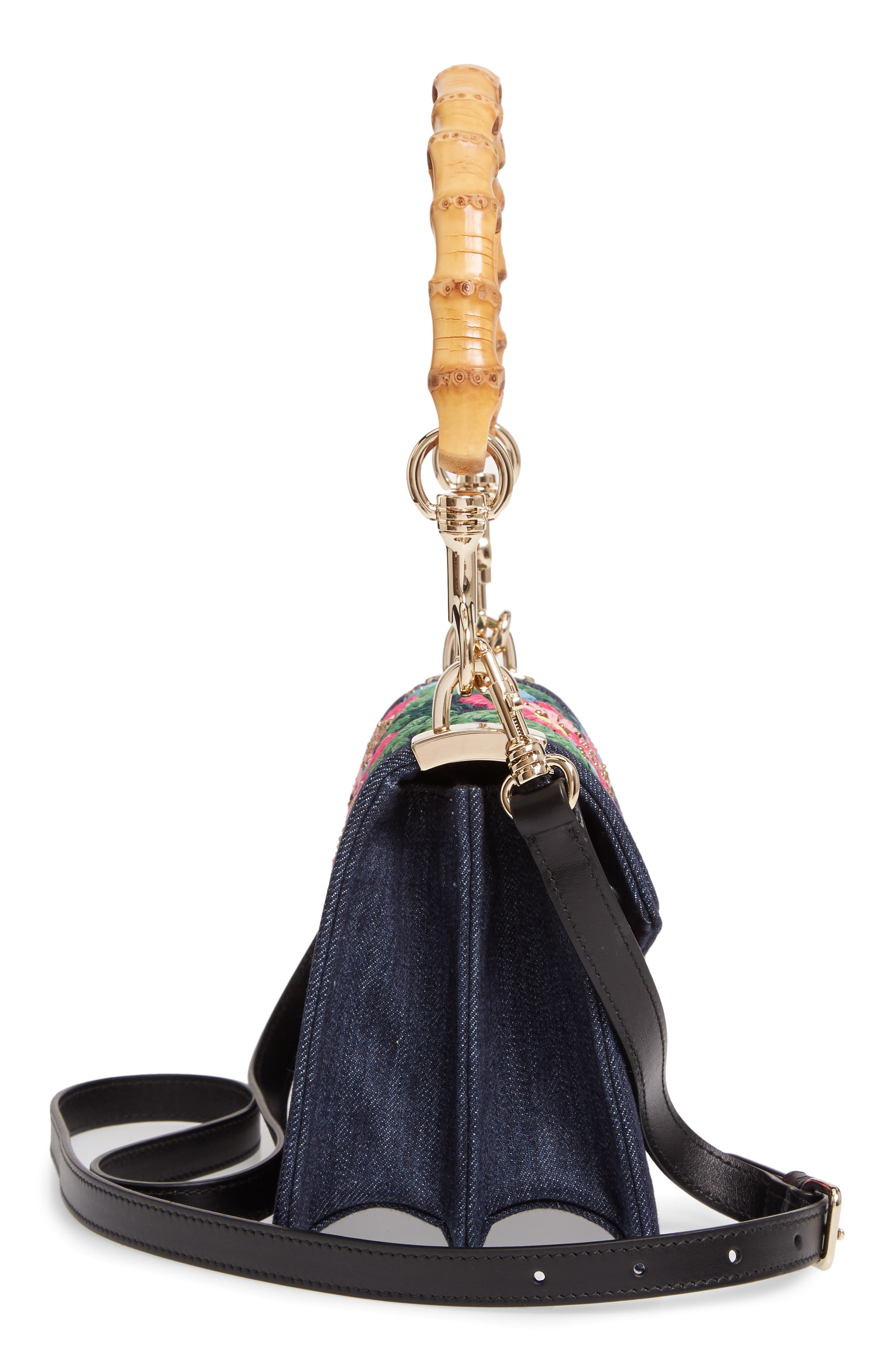Miu Miu Denim Confidential Embroidered Top Handle Bag, Alternate, color, 