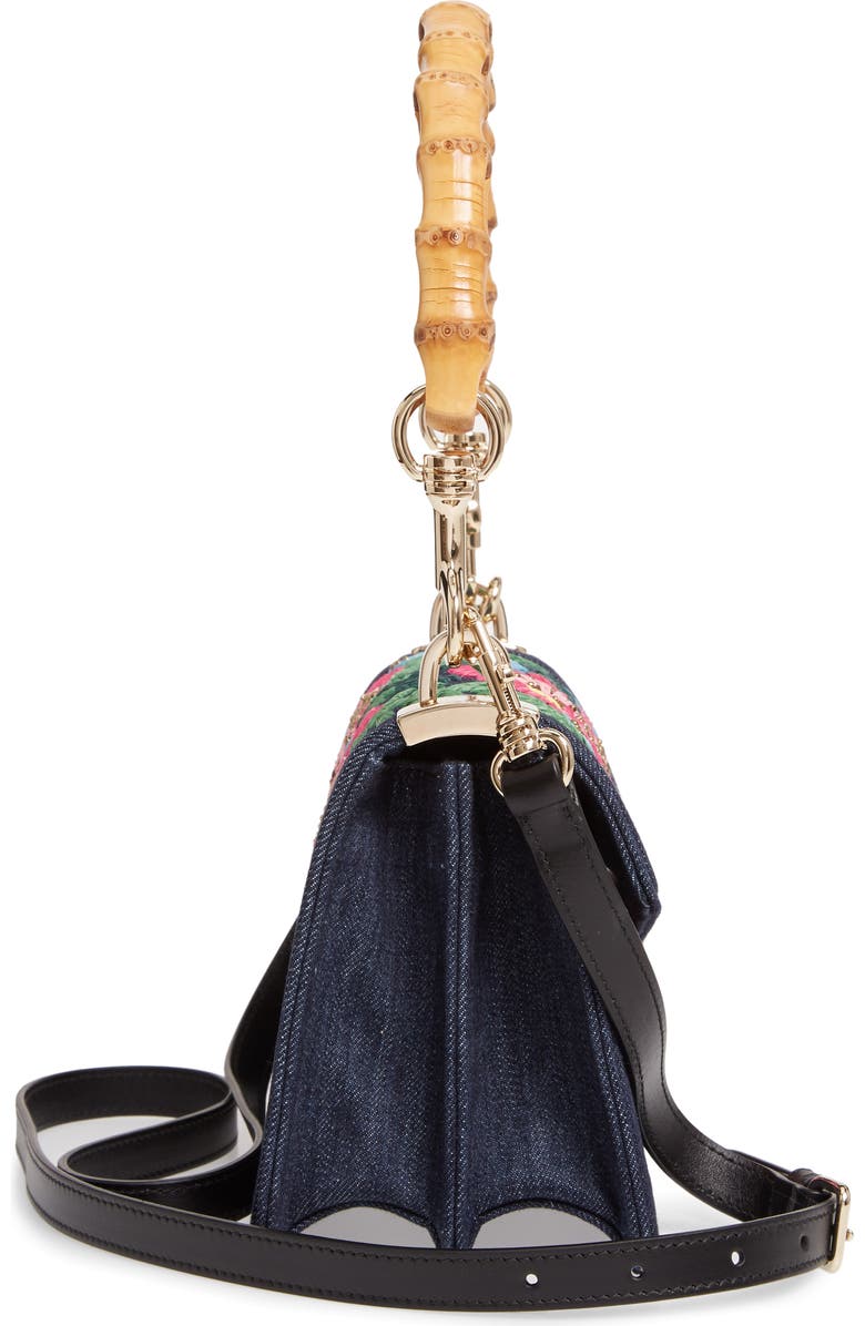 Miu Miu Denim Confidential Embroidered Top Handle Bag, Alternate, color,