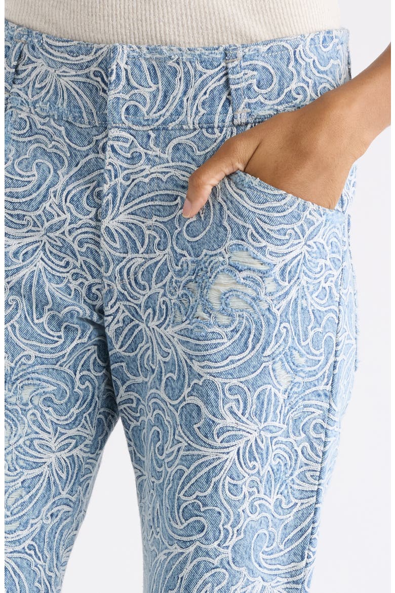 Ombeline Ripped Embroidered Crop Flare Jeans, Alternate, color, BLUE
