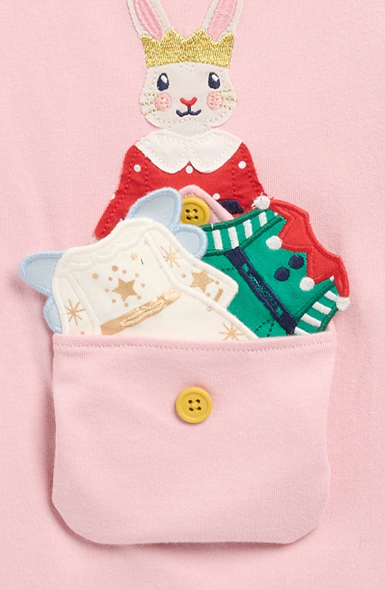 Mini Boden Kids' Puff Sleeve Appliqué Shirt, Alternate, color, Vintage Pink Christmas Bunny