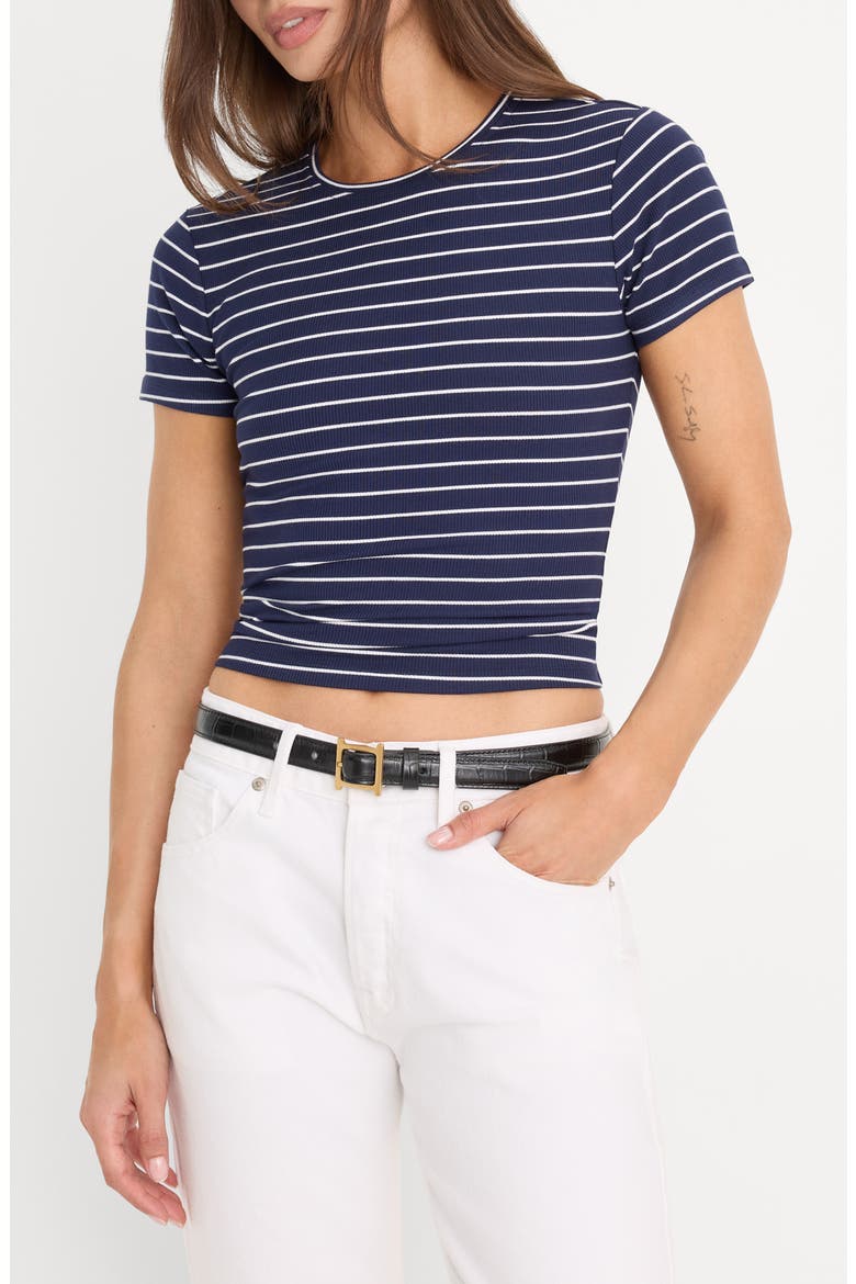 Stripe Rib Baby Tee, Main, color, SIMPLE STRIPE HORIZON INK