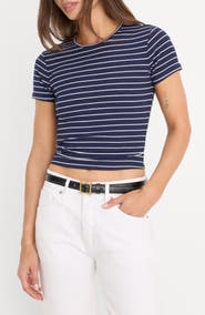 Good American Stripe Rib Baby Tee