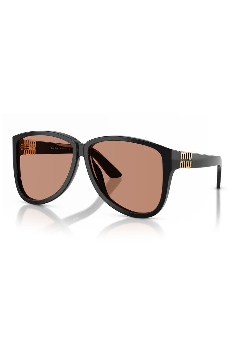 61mm Oversize Pilot Sunglasses, Alternate, color, BLACK / BROWN