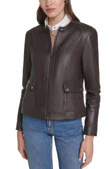 Woven Detail Leather Jacket