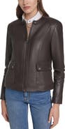 Cole Haan Woven Detail Leather Jacket