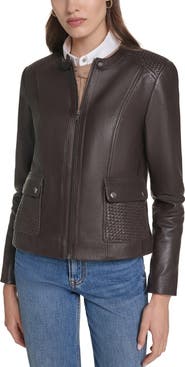 Cole Haan Woven Detail Leather Jacket