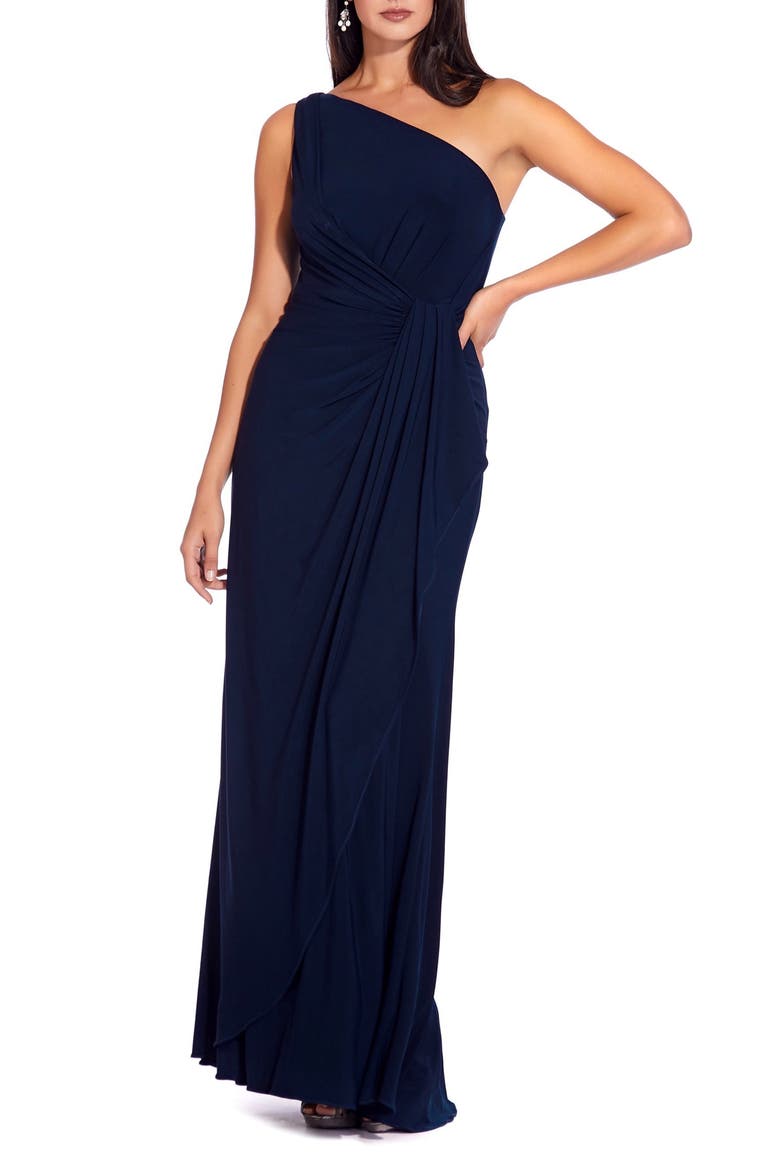 One-Shoulder Jersey Gown, Main, color, MIDNIGHT