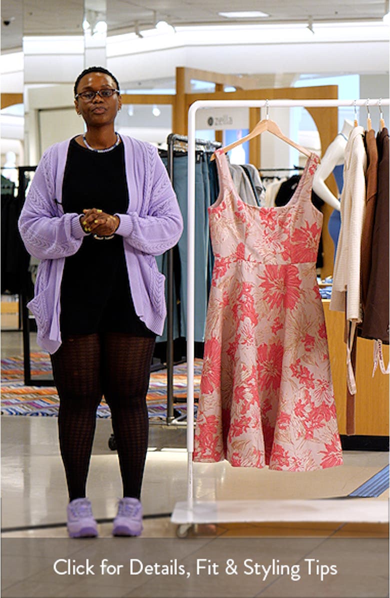 Floral Jacquard Sleeveless Fit & Flare Midi Dress, sales video thumbnail