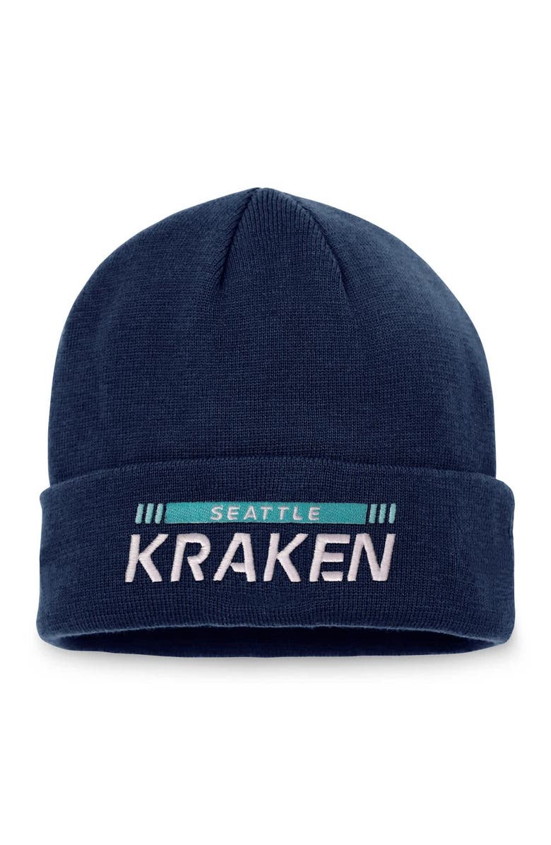 FANATICS Men's Fanatics  Deep Sea Blue Seattle Kraken Game & Train Cuffed Knit Hat, Alternate, color, Navy