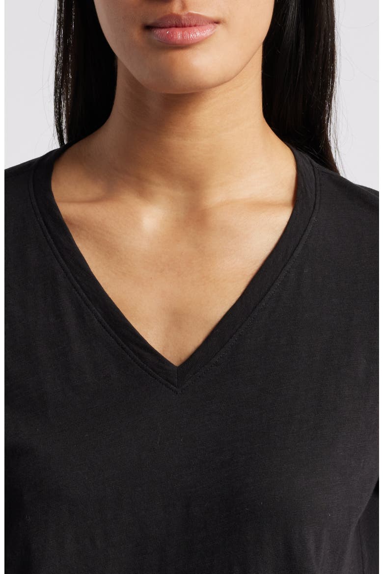 Easy V-Neck Long Sleeve Organic Cotton T-Shirt, Alternate, color, BLACK