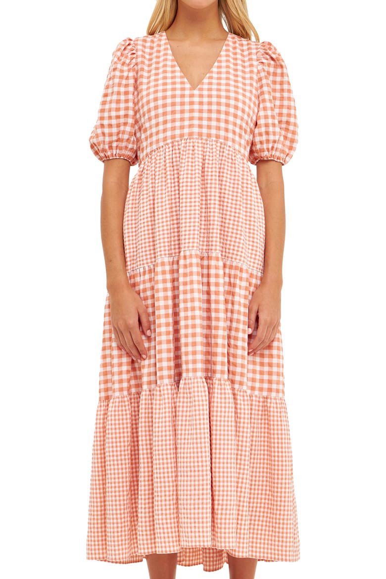 Mixed Gingham Tiered Dress, Alternate, color, SIENNA