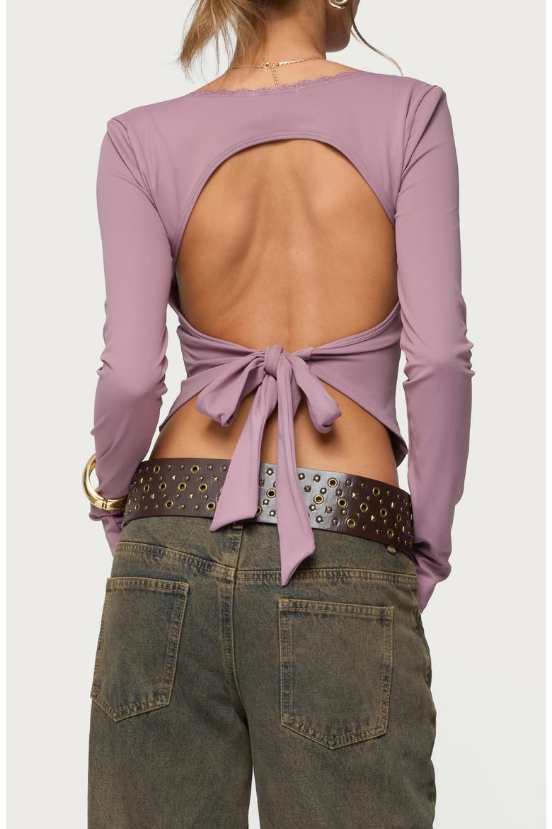 Polley Lace Trim Open Back Knit Top, Alternate, color, MAUVE