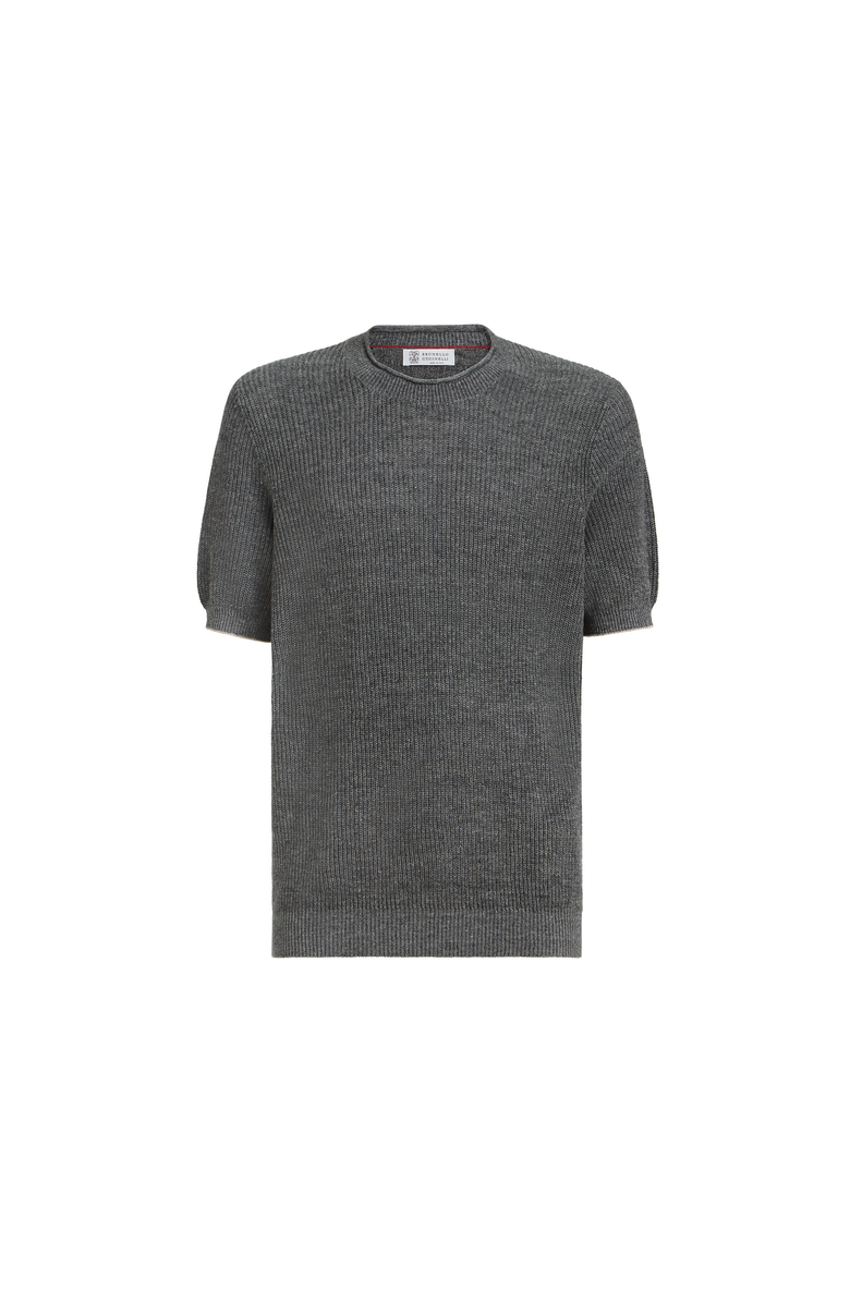 Brunello Cucinelli Linen and cotton T-shirt, Main, color, Dark Grey