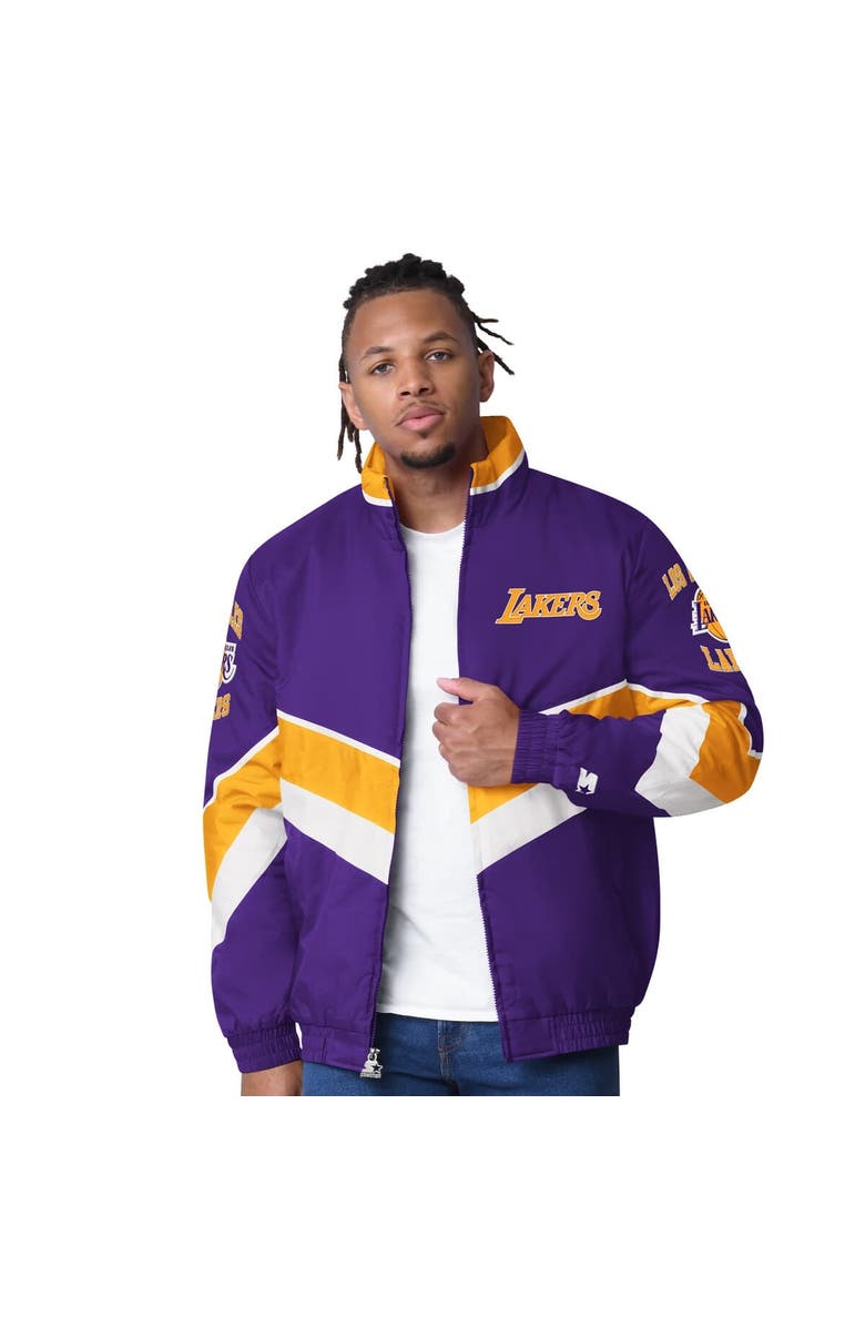 STARTER Men's Starter Purple Los Angeles Lakers Captain Oxford Full-Zip Jacket, Alternate, color, Purple