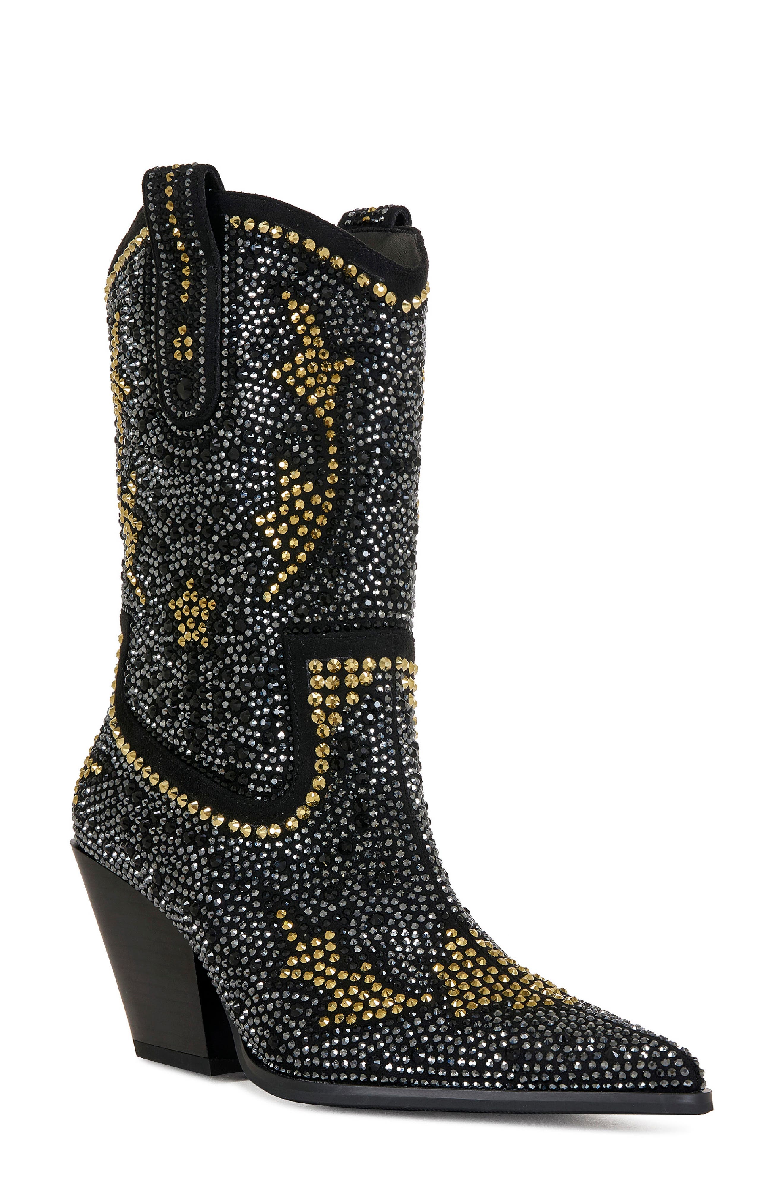 AZALEA WANG Scott Pointed Toe Western Boot, Main, color, Black