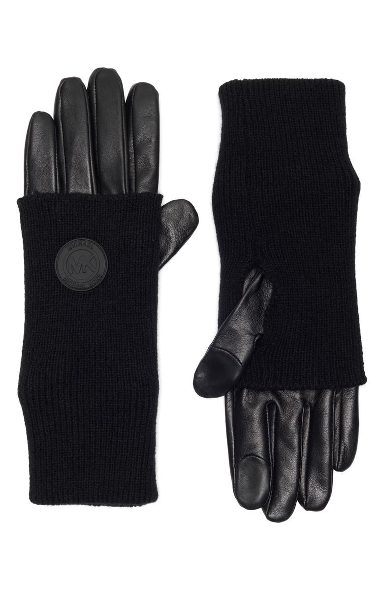MICHAEL Michael Kors Foldover Cuff Leather Gloves, Main, color, Black 001