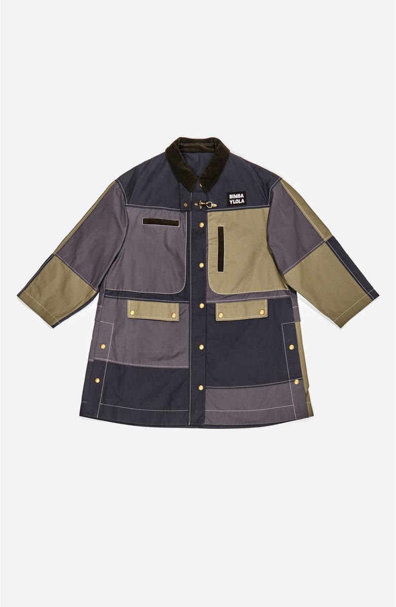 Bimba y Lola Multicolor Patchwork Midi Trench, Alternate, color, Navy