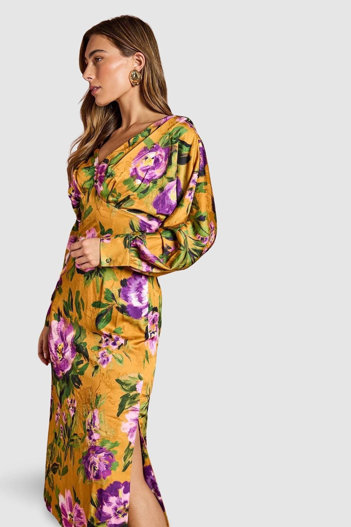 Printed Satin Cowl Back Maxi Dress - image 2
